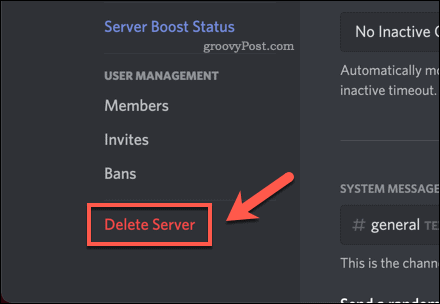 How to delete a discord server